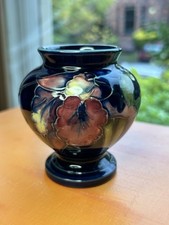 Walter Moorcroft Pottery Orchid pedestal vase 3" tall excellent for age
