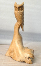 Vintage Natural Burl Wood Carved Owl Figurine Sculpture Folk Art, 21 cm Tall