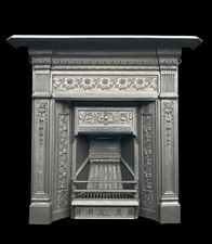1890s ANTIQUE CAST IRON COMBINATION FIREPLACE FIRE SURROUND VICTORIAN EDWARDIAN
