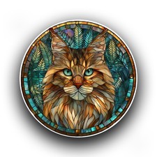 Maine Coon Cat Kitten Stained Glass Window Opaque Vibrant Vinyl Sticker Decal