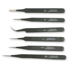 Quality set 6 tweezers black epoxy coated watchmakers jewellers 00 3C 2A 5 7 SS