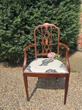 Antique Mahogany Occasional Carver Chair with B&W Roman Upholstery and Motif