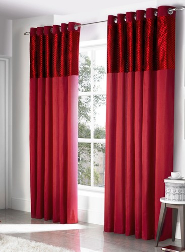 Pair curtains red faux silk - curtains,