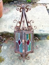antique stained glass Wrought  Iron Lamp