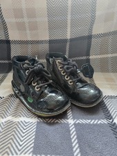 107f Kickers Kick Hi Youth Boots Patent Black Leather Shoes UK 9 EU 27 infant