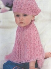Baby/Childs Knitting pattern DK for Cable Poncho & Beret 0 - 6 Years   (332)