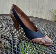 Ladies Charles Jourdan Shoes  Size 6.5 Black Fabric And Snake Skin