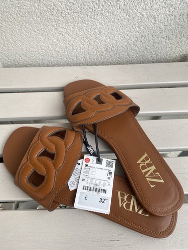 Zara leather flat sliders - flat, size