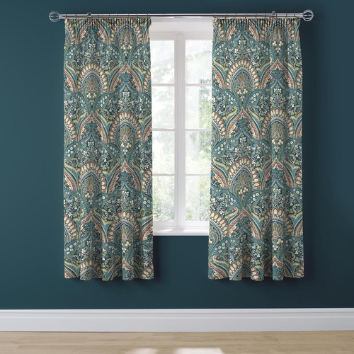 Teal jacobean curtains w66 - jacobean, x
