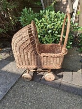 Vintage Wicker Dolls Pram With Wooden Wheels
