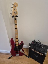 Squier Vintage 70s Jazz Bass Red with Hartke HD25 Amp and Hercules Stand