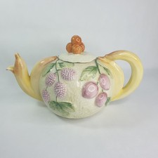 Vintage Majolica Teapot Salins Les Bains France Style Large 2 Pint Tea Pot Fruit