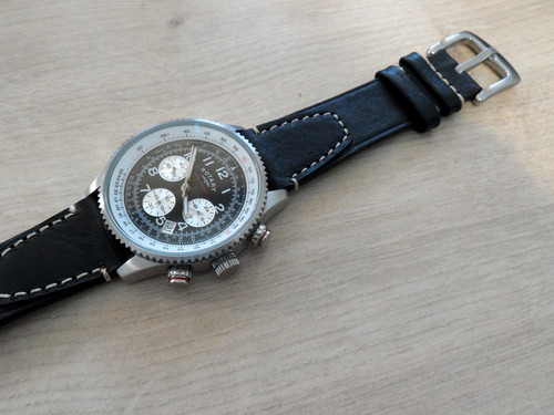 Black leather pilot watch - ,