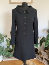 Stunning Quality Hobbs Black Long 100% New Wool Coat Jacket  - Size 10