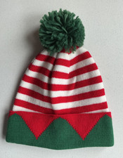 Novelty Beanie Hat - Made by Elves - Christmas Elf Striped Bobble Hat BNWOT