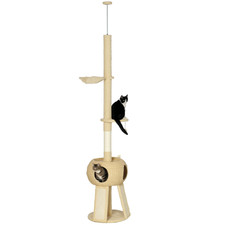 PawHut 255cm Cat Tree w/ Condo - Beige, Refurbished