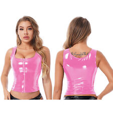 UK Women's Backless Latex PVC Leather Crop Top Wet Look Vest Clubwear Party Club
