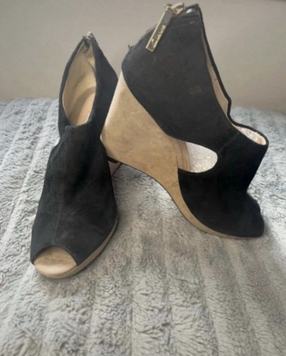 Clarks black beige suede wedge - suede,