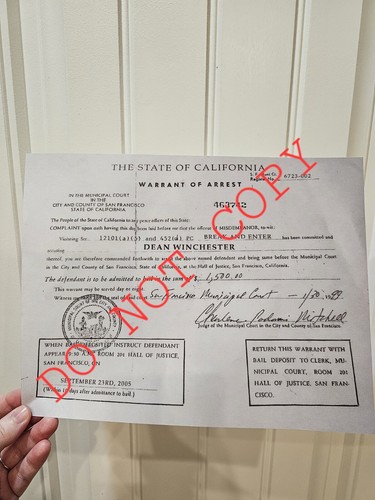 Dean winchester arrest - winchester, warrant