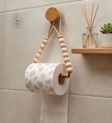 Wooden toilet roll holder - toilet,