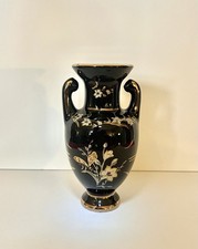 Black High Glazed Grecian Urn By Ceramics Corfu With 24 Carat Gold Details