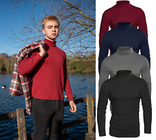 Mens Roll Neck Jumper 100% Soft Cotton Long Sleeve Top Lightweight S-3XL