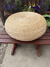 Pouffe Woven Banana Fibre Straw Wicket Round Foot Stool, Retro Boho Natural Tiki