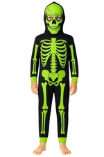 Kids Girls Boys Skeleton Print Neon Green A2Z Onesie One Piece Halloween Costume
