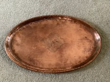 Hugh Wallis Arts and Crafts hammered oval copper tray 43cm x 27cm