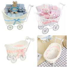 GIRLS BOYS PRAM BASKET GIFT LARGE WICKER STYLE HAMPER NEW BORN BABY SHOWER PARTY