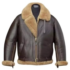 B3 RAF Brown Bomber Flying Aviator Fur Irvin Real Leather Shearling Mens Jacket