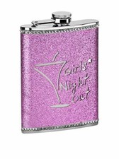 KAV- Girls Night Out Glitter Hip Flask, 8 oz - Hot Pink