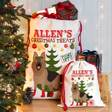 Personalised Dog Christmas Sack Alsatian Treat Stocking Xmas Puppy Present Bag