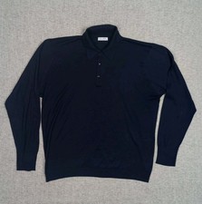 Lea Mills ( John Smedley) Polo Shirt Men's Size XL Dark Blue Long Sleeve Casual