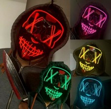 Neon Stitches LED Mask Wire Light Up Purge Halloween Costume Mask Cosplay Party 