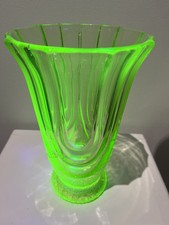 A stunning Art Deco uranium green Glass 'Luxor' Vase designed by Walther VGC