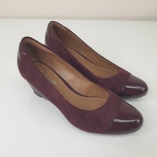 Clarks Brielle Wedge Heel Shoes Womens 5.5D Red Suede Patent Court Comfort EU 39