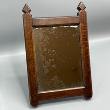 Antique Oak Strut Table Mirror Arts & Crafts Foxed Easel Back Wooden Old Vintage