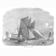 Barge Race on the River Thames From Erith and Back - Antique Print 1872