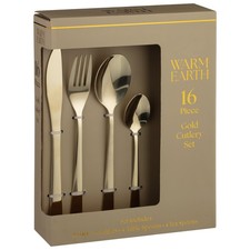 16Pc Warm Earth Gold Cutlery