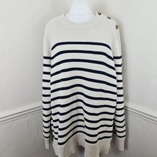 Joanie Breton Stripe 100% Cotton Navy Cream Jumper Chunky Large 16