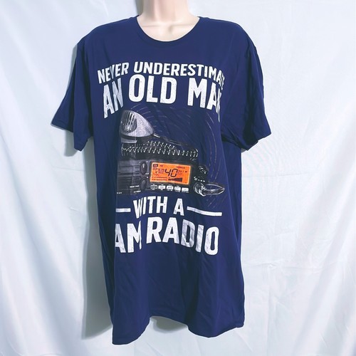 Old man with ham radio - radio, t-shirt