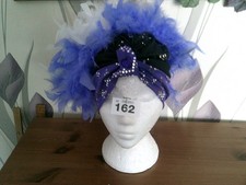 Purple/Black/Silver sequin Turban  with  Purple/White feathers ONE SIZE