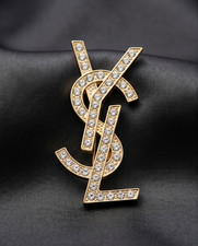 Auth YSL  Brooch logo gold /