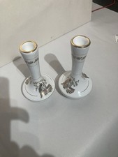 Pair Of Candle Stick/vase Type Ceramic Greek Hand Made Gold Ornament Good Cond