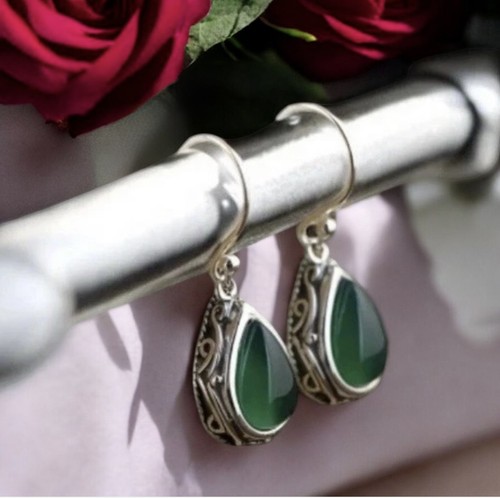 Green jade filigree silver - green,