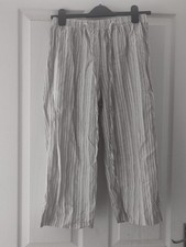 Saloos Ladies Beige & Brown Stripe Elastic Waist Linen Short Trousers Size 10