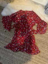 Maje Size 1 Natural Silk Floral Dress Romantic Red UK size S