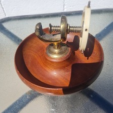 Vintage Nautical Brass Ships Wheel Nut Cracker with Turned Wooden Bowl Teak