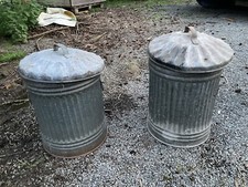 2 Original galvanised Corrugated Dust Bins Garden Planter Vintage